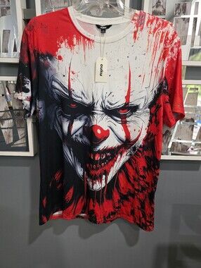 Men's Red & Black Graphic Horror Clown Tee